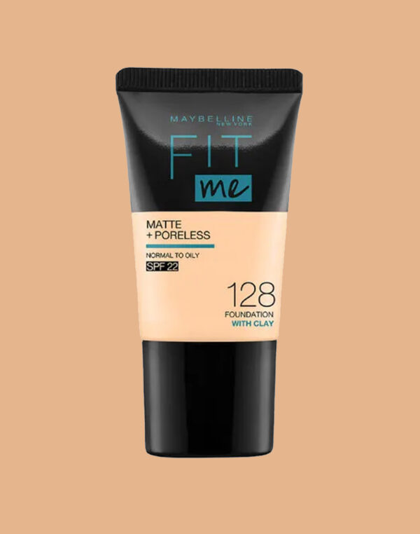 Maybelline New York Liquid Foundation, Matte & Poreless, Full Coverage Blendable Normal to Oily Skin, Fit Me, 128 Warm Nude